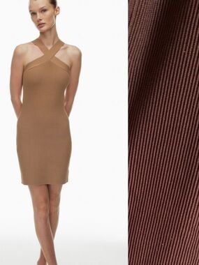 Aritzia Babaton Sz XS Sculpt Knit Criss Cross Brown Mini Dress